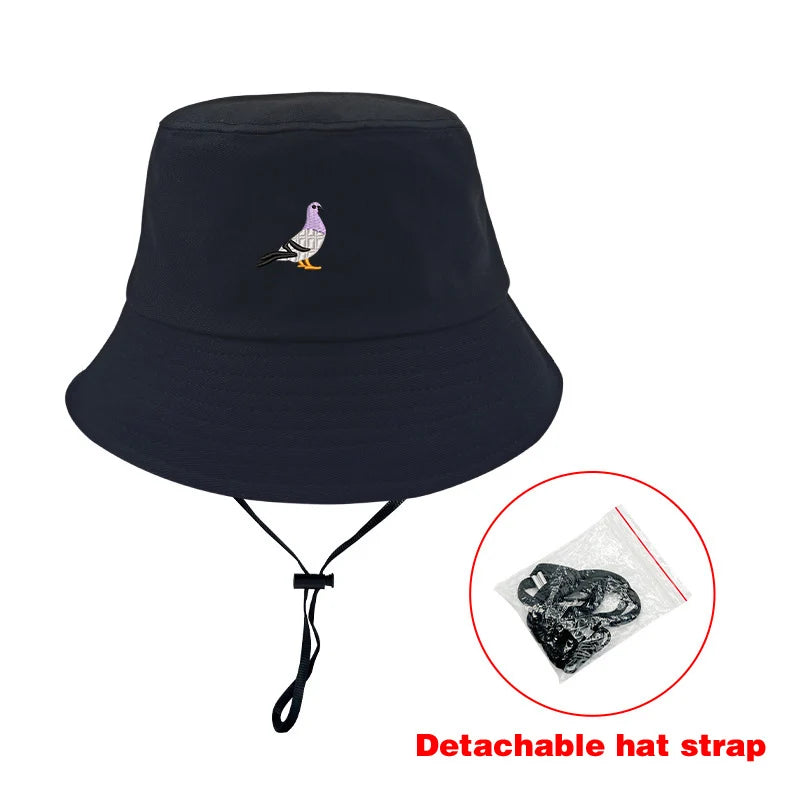 Embroidered Pigeon Cotton Bucket Hats Women Men