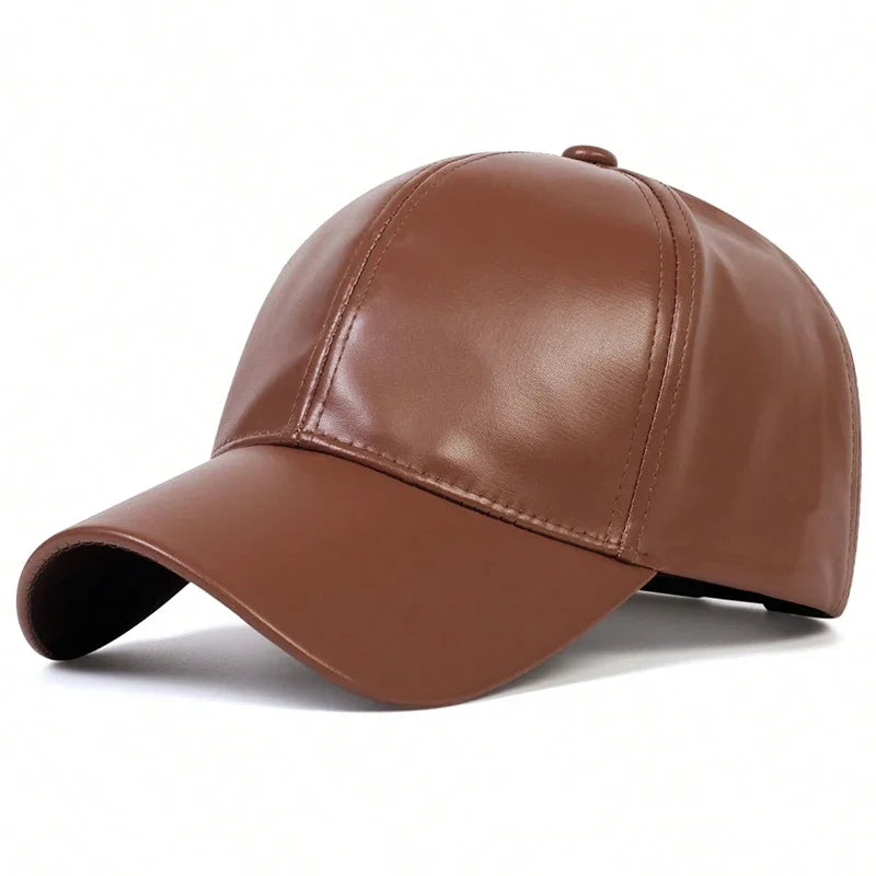 Unisex Pu Solid Leather Baseball Caps