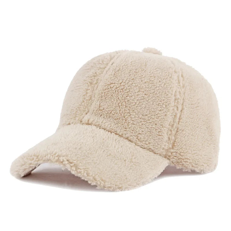 Autumn Winter Baseball Cap Women Artificial Lamb Wool Hats