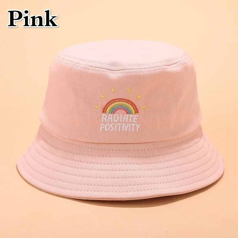Unisex Foldable Embroidered Bucket Hat Rainbow Print Outdoor Sunscreen Cap Fisherman Hats For Women Bucket Hat
