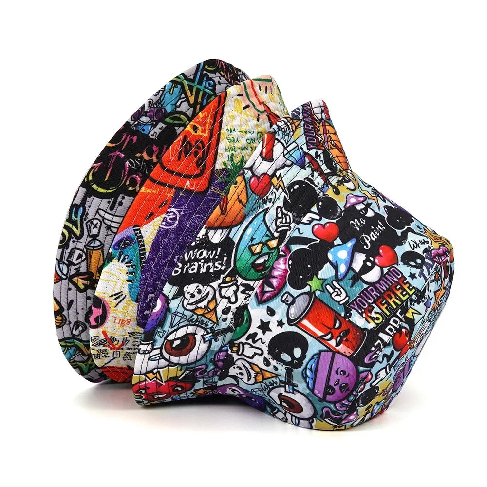Cartoon Panama Bucket Hats Animal Letter Print Fisherman Hat Summer Sun Hats For Women Men