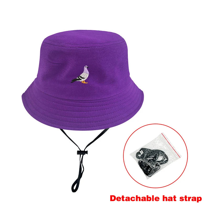 Embroidered Pigeon Cotton Bucket Hats Women Men