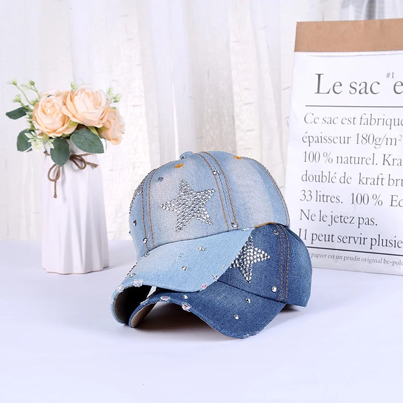 Vintage Denim Baseball Cap With For Women