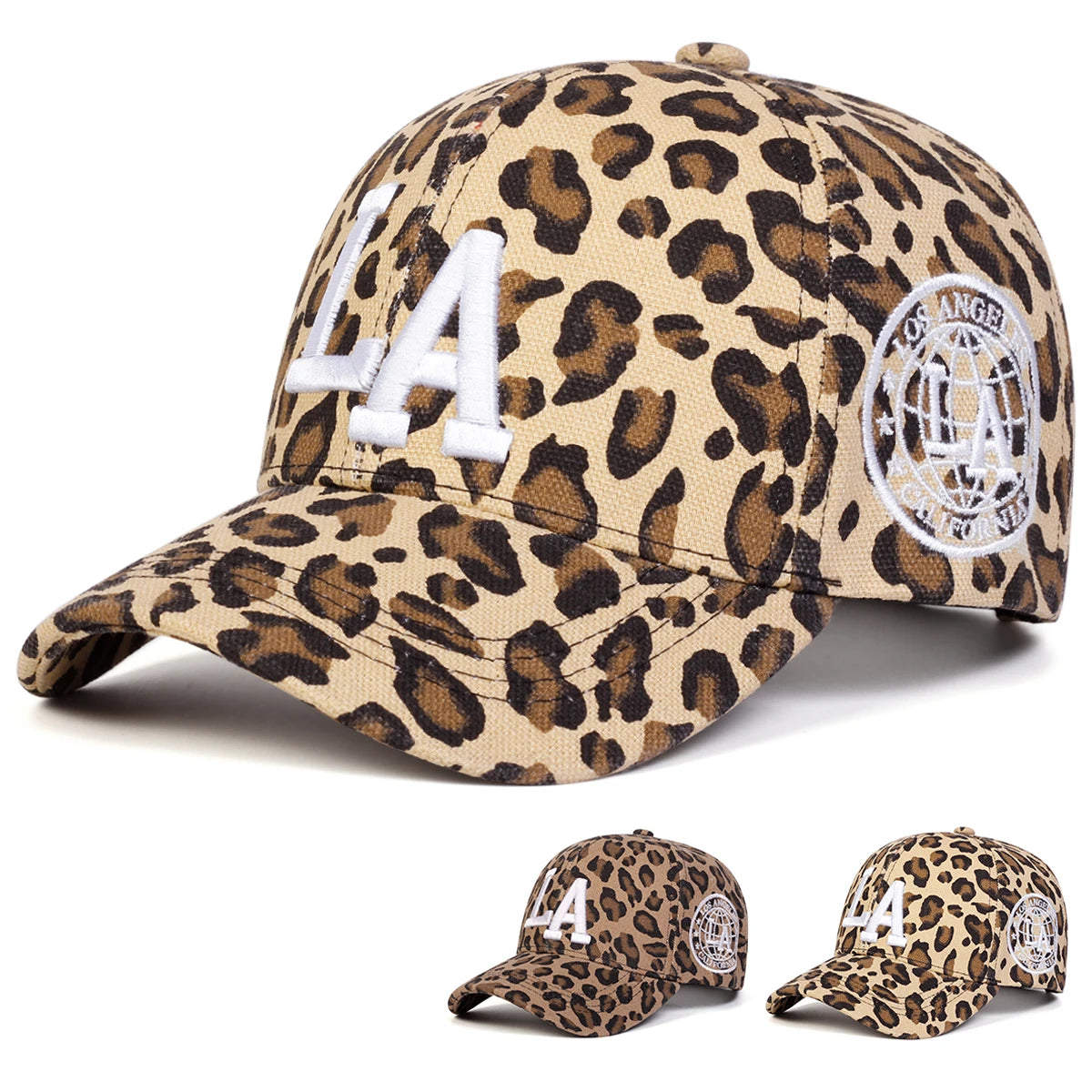 Unisex La Letter Embroidery Leopard Print Baseball Caps