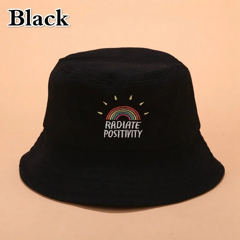 Unisex Foldable Embroidered Bucket Hat Rainbow Print Outdoor Sunscreen Cap Fisherman Hats For Women Bucket Hat