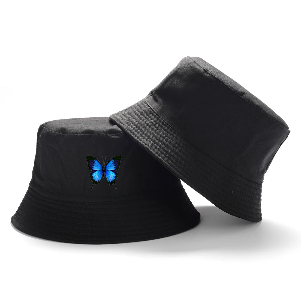 Blue Butterfly Harajuku Bucket Hat Casual Beach Sun Hat Panama Hat