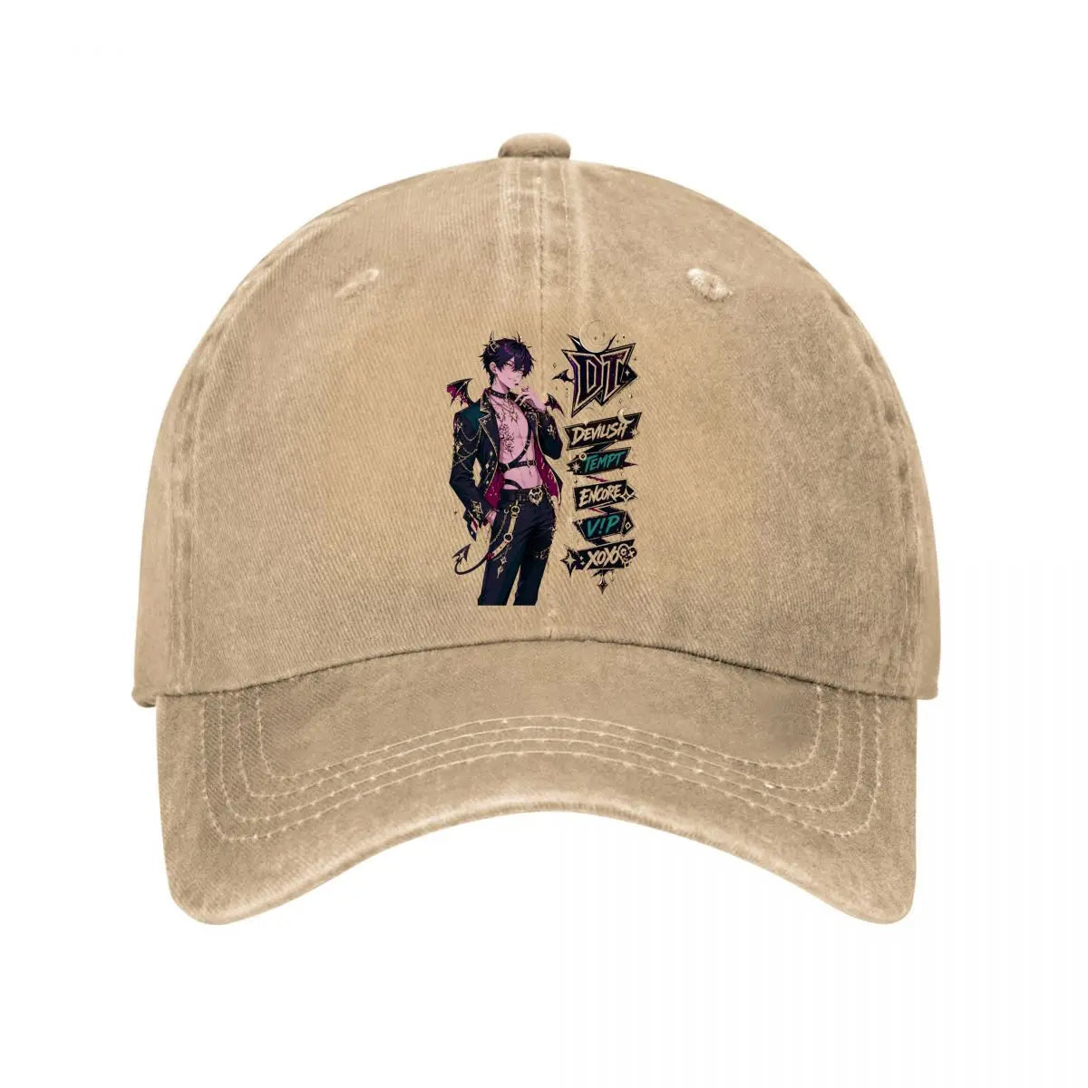 Neon Gothic Demon Mascot Banner Art Baseball Cap