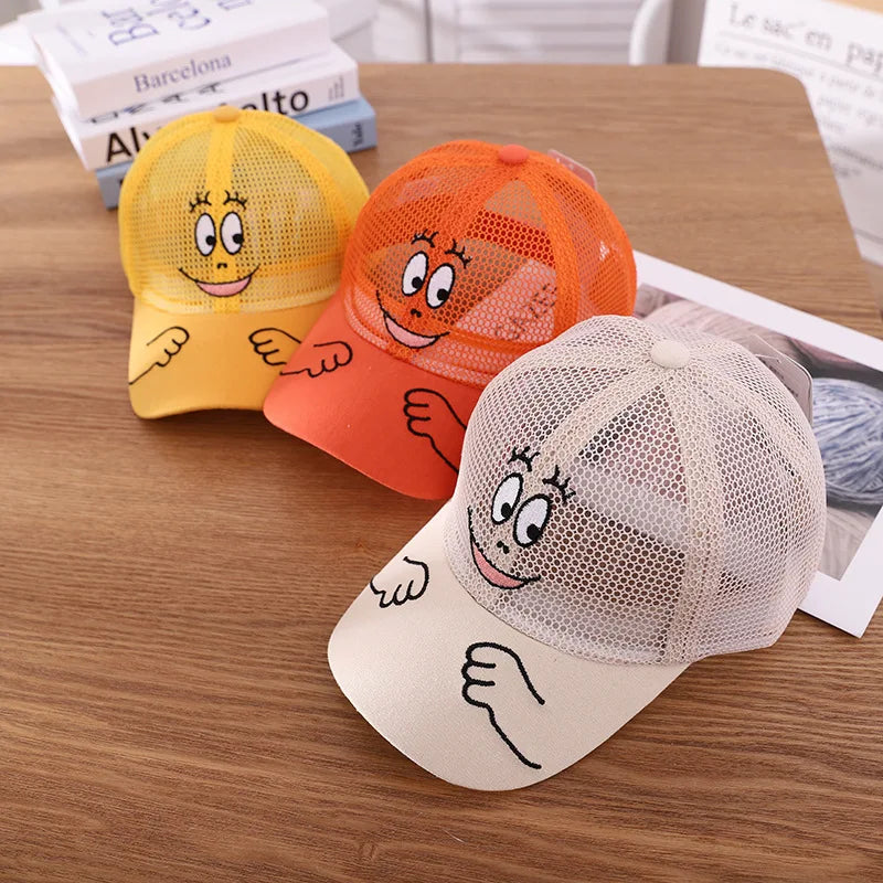 Cool New Boys Girls Kids Children Summer Cute Cap Smiley Face Kawaii Mesh Baseball Cap
