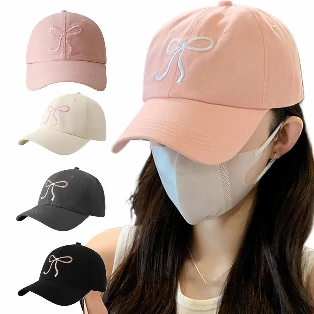 Bow Baseball Cap Embroidered Sweet Cute Soft