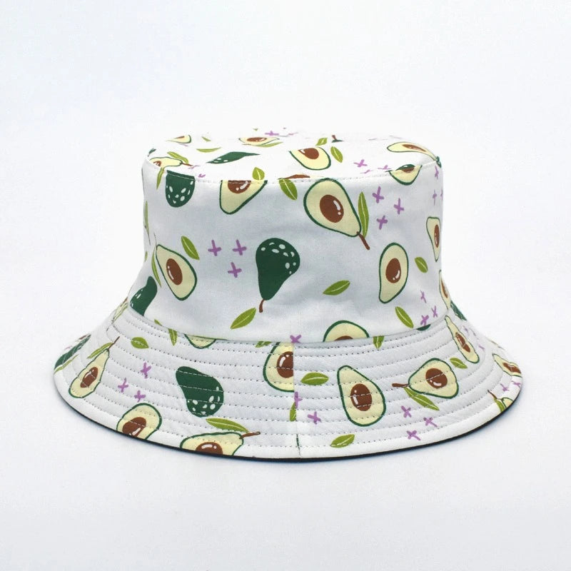 Unisex Avocado Print Bucket Fisherman's Hat Korean Style Reversible Basin Hat Boys & Girls