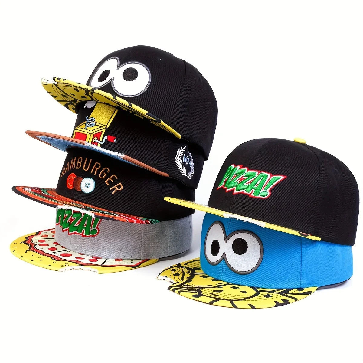 Cartoon Big Eyes Cookie Bite Blue Snapback Hat Baseball Sports Cap Sunscreen Hat