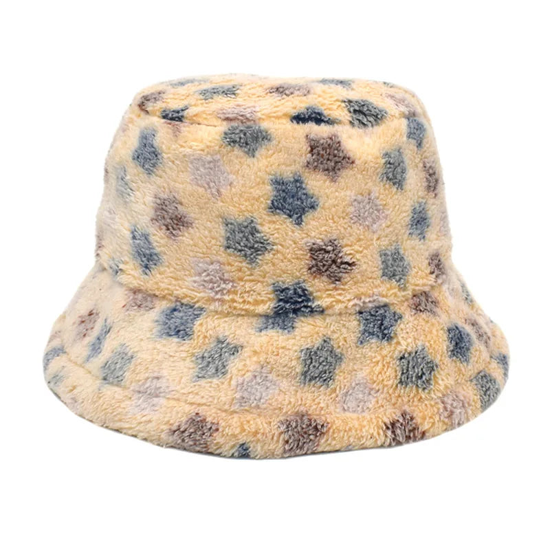 Winter Bucket Hat Women's Fashion Leopard Panama Warm Hat For Women