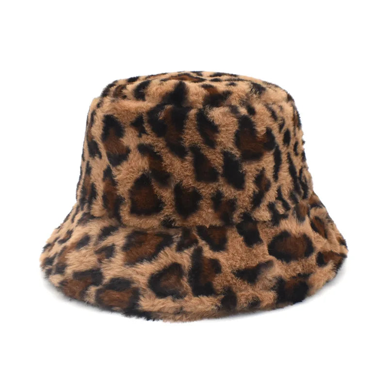 Winter Bucket Hat Women's Fashion Leopard Panama Warm Hat For Women
