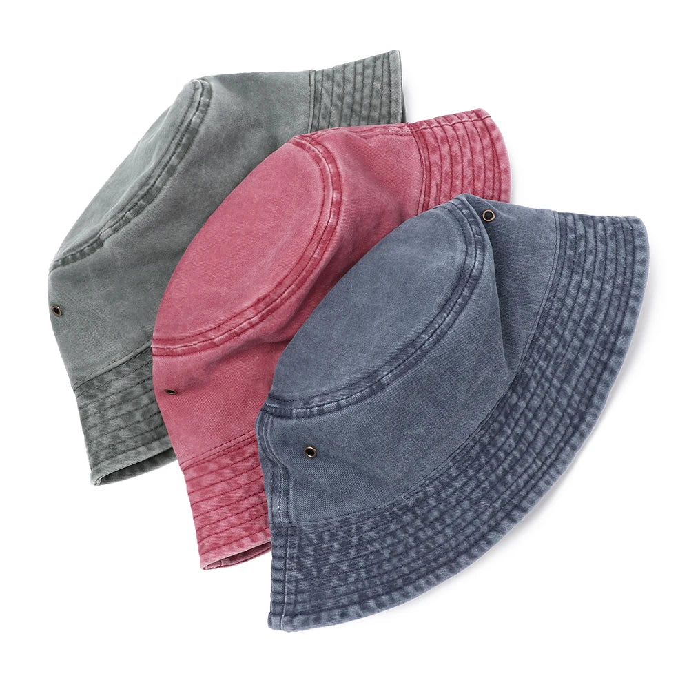 Fashion Denim Washed Bucket Hat Retro Foldable Fisherman Cap For Women Men
