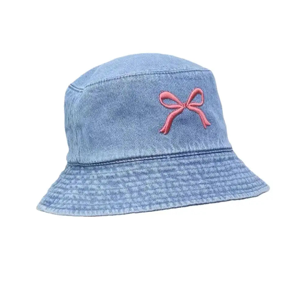 Bows Denim Bucket Hat Women Wide Brim