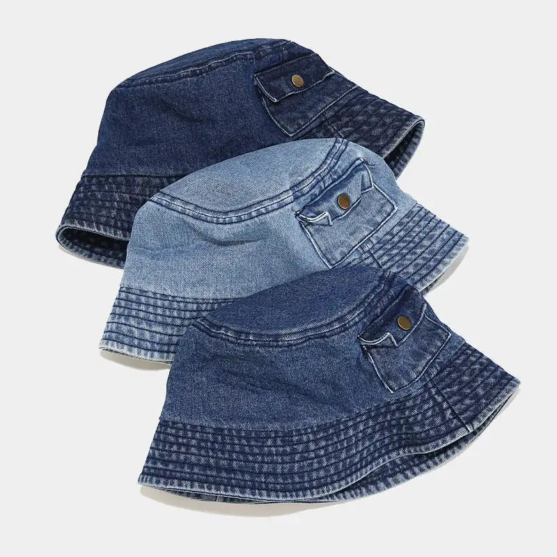 Denim Solid Color Bucket Hat