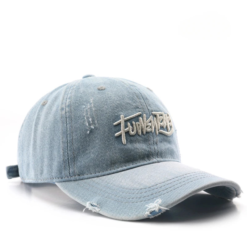 Japanese Retro Washed Denim Letter Embroidered Cap Outdoor Sports Men Baseball Cap