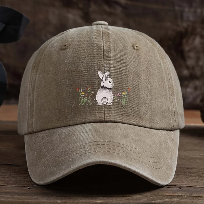 Baseball Cap Cute Rabbit Floral Print