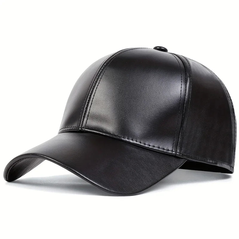 Unisex Pu Solid Leather Baseball Caps