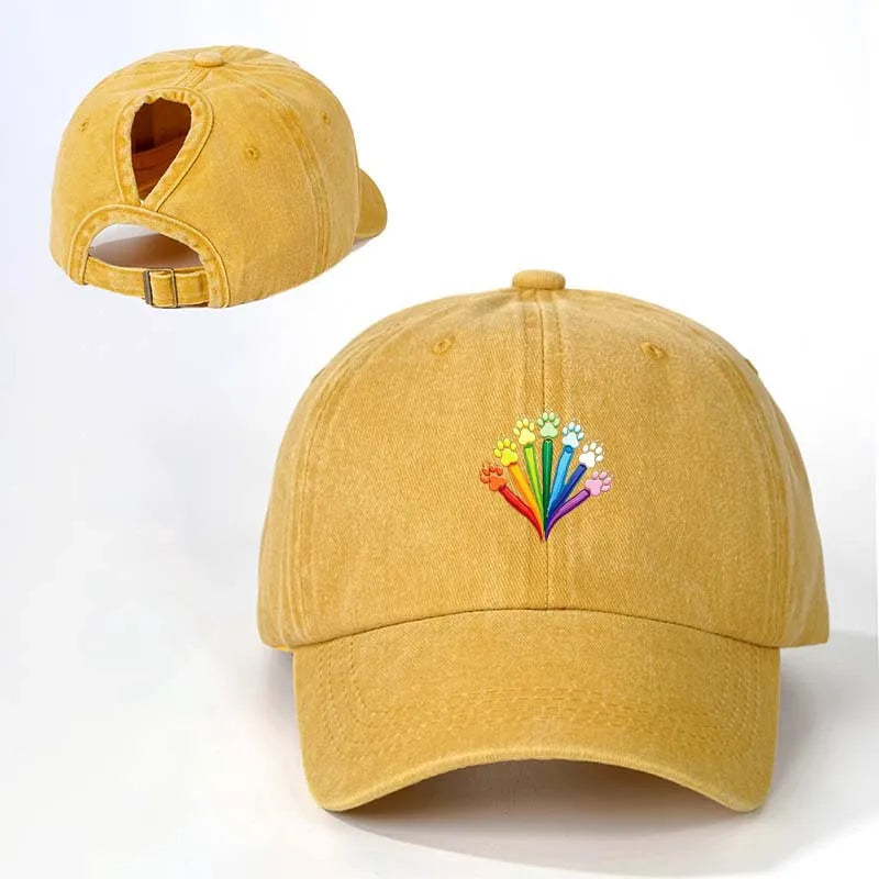 Rainbow Paw Ponytail Baseball Cap
