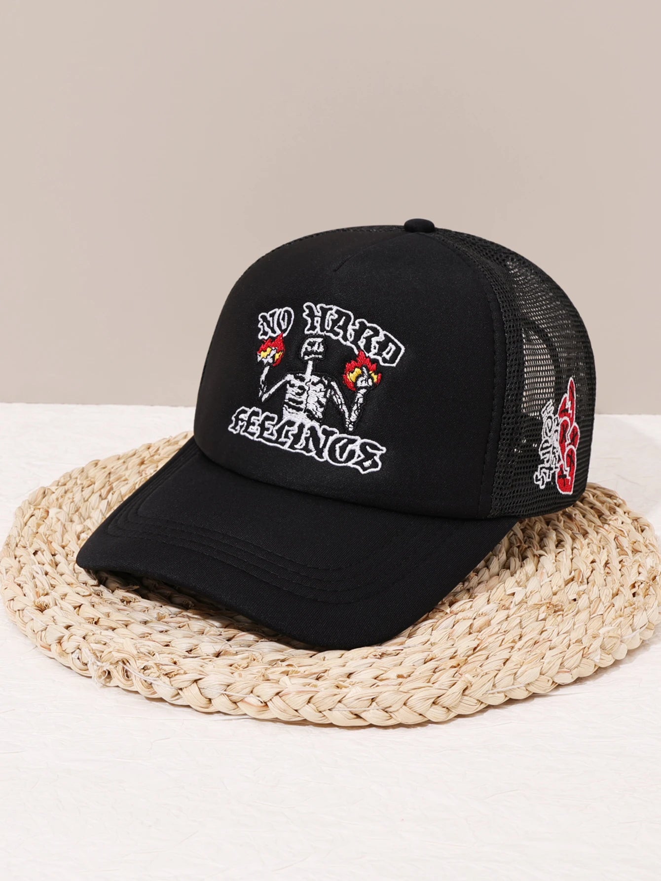 Unisex Skull Flame Embroidery Baseball Net