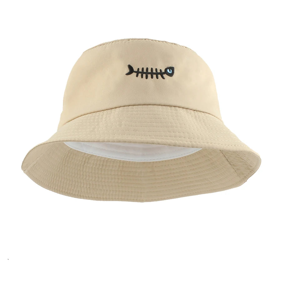 Fashion Street Hip Hop Bucket Hat Women Men Summer Fish Bone Embroidered