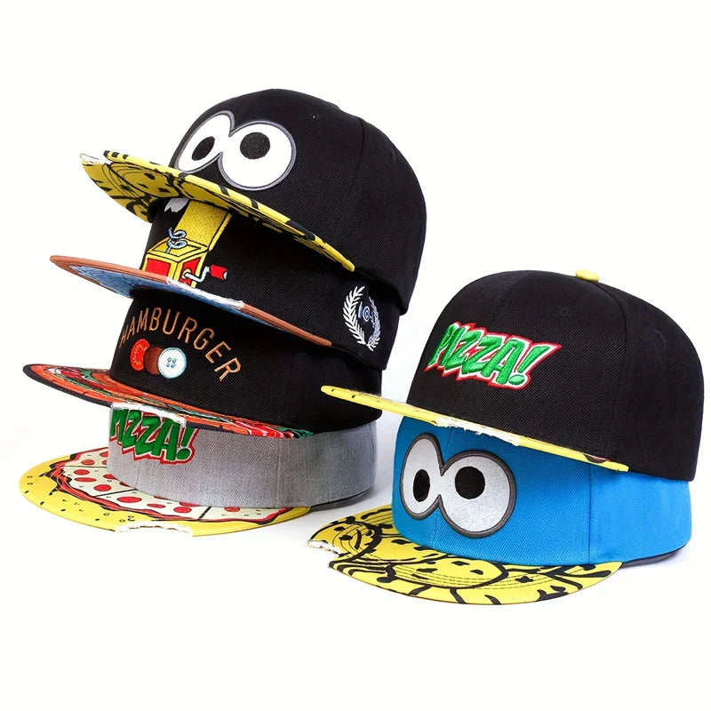 Eye PIZZA Embroidered Cartoon Flat-rim Hat