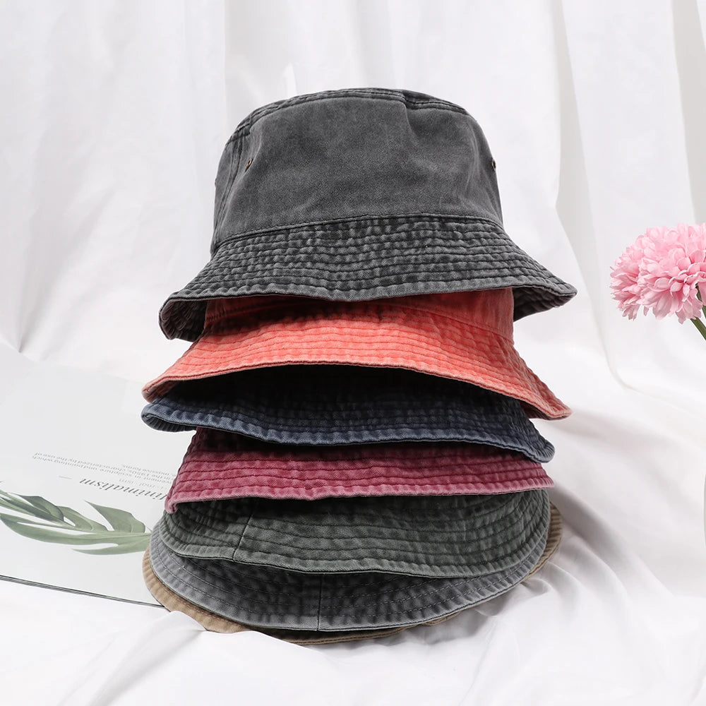 Fashion Denim Washed Bucket Hat Retro Foldable Fisherman Cap For Women Men