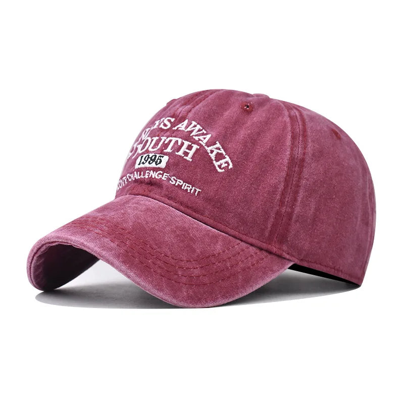 Unisex Washed Cotton Caps Letter Embroidery Vintage Baseball Cap