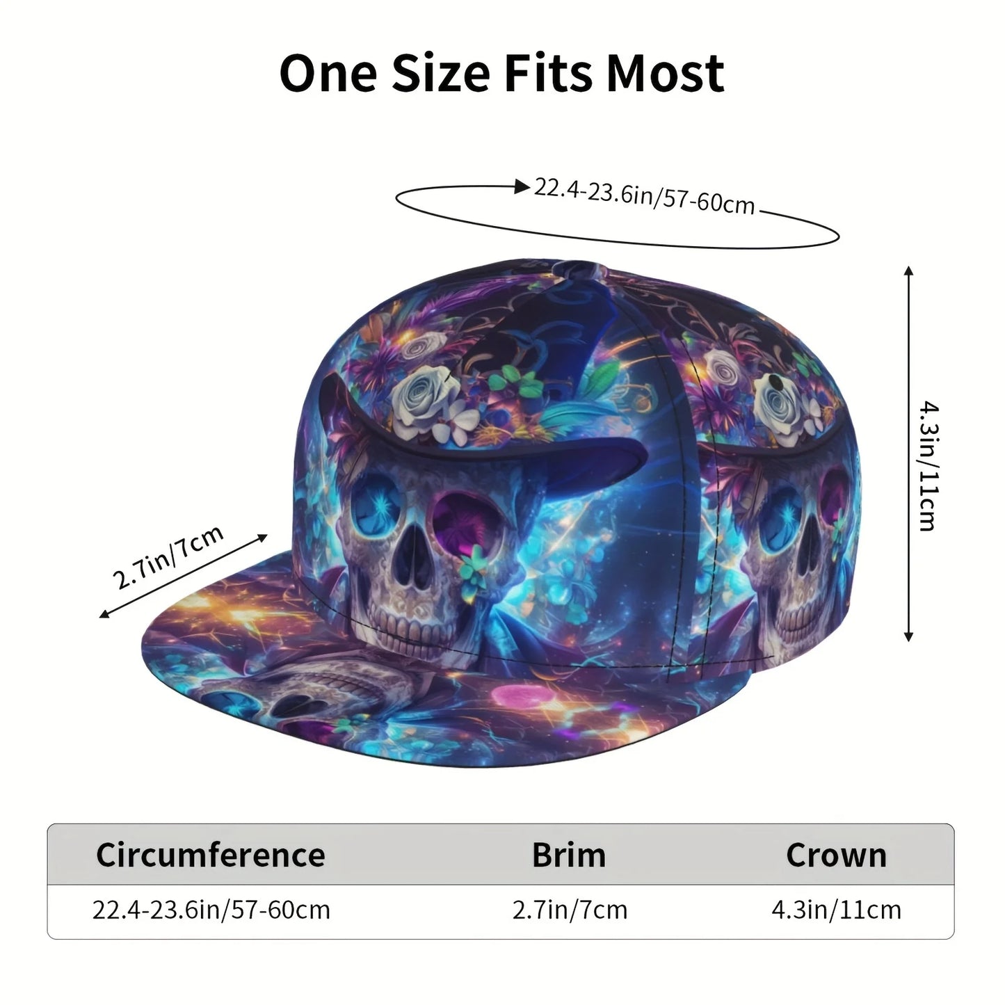 Unisex Skull Print Snapback Cap