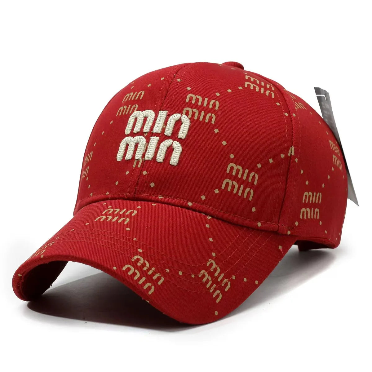 A Red Full-Lettered Baseball Cap With An Embroidered Texture