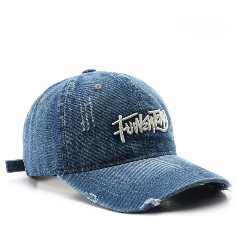 Denim Letter Embroidered Cap Outdoor Sports Mens Travel Sun Hat Baseball Cap