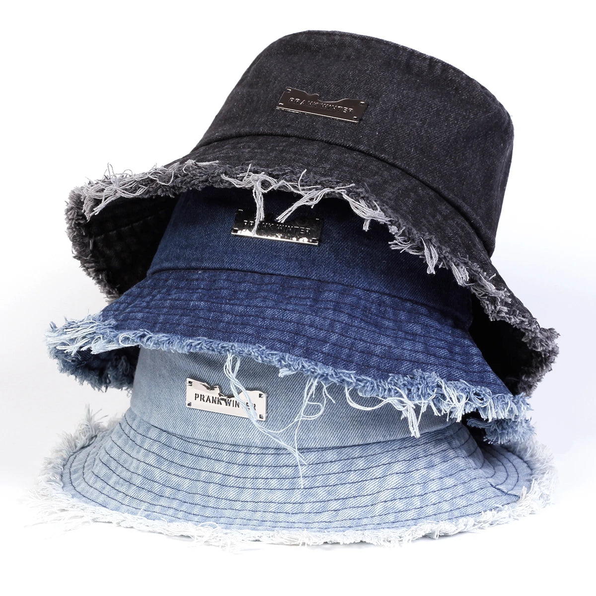 Vintage Edge Holes Denim Bucket Hat