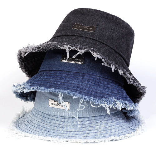 Vintage Edge Holes Denim Bucket Hat