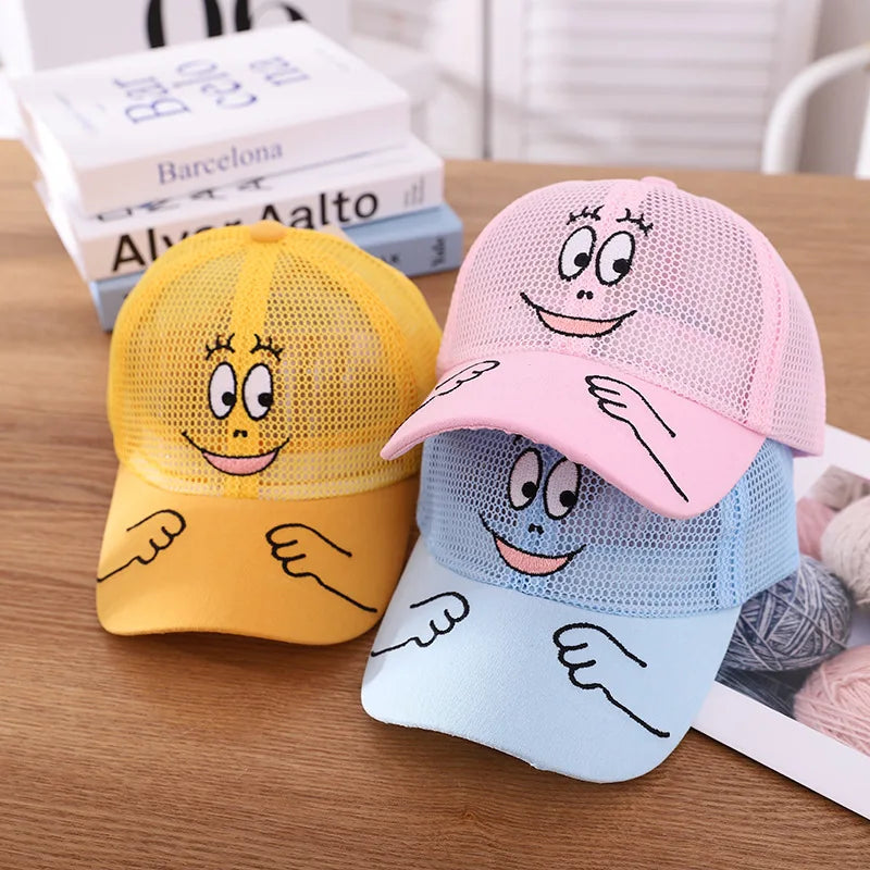 Cool New Boys Girls Kids Children Summer Cute Cap Smiley Face Kawaii Mesh Baseball Cap