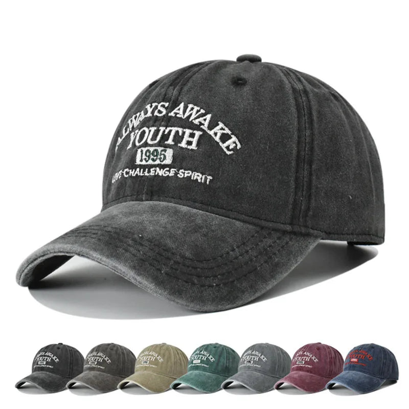 Unisex Washed Cotton Caps Letter Embroidery Vintage Baseball Cap