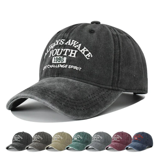 Unisex Washed Cotton Caps Letter Embroidery Vintage Baseball Cap