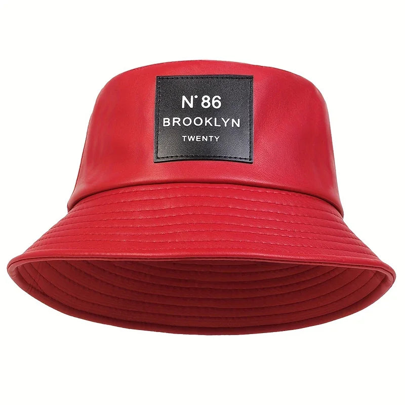Unisex Brooklyn Panama Bucket Hat PU Leather Fisherman Hat For Men Women
