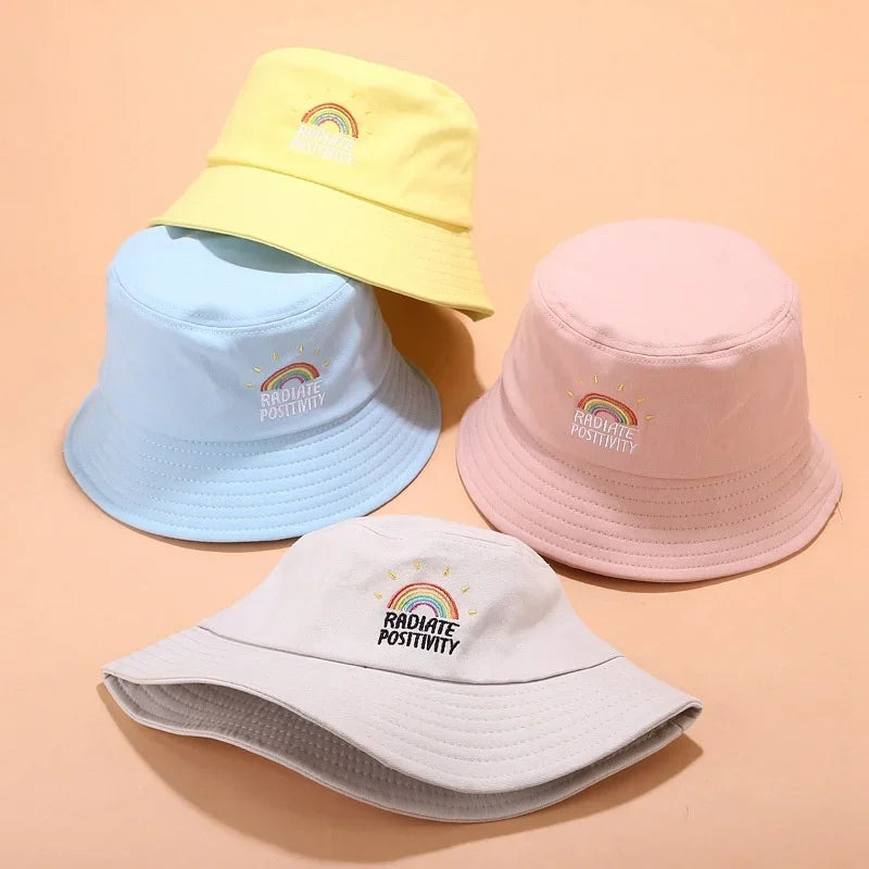 Unisex Foldable Embroidered Bucket Hat Rainbow Print Outdoor Sunscreen Cap Fisherman Hats For Women Bucket Hat