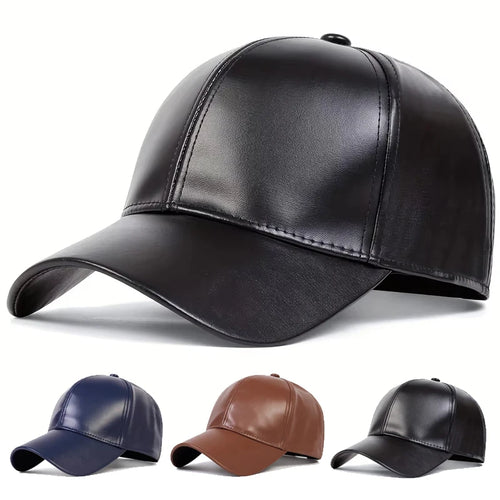 Unisex Pu Solid Leather Baseball Caps