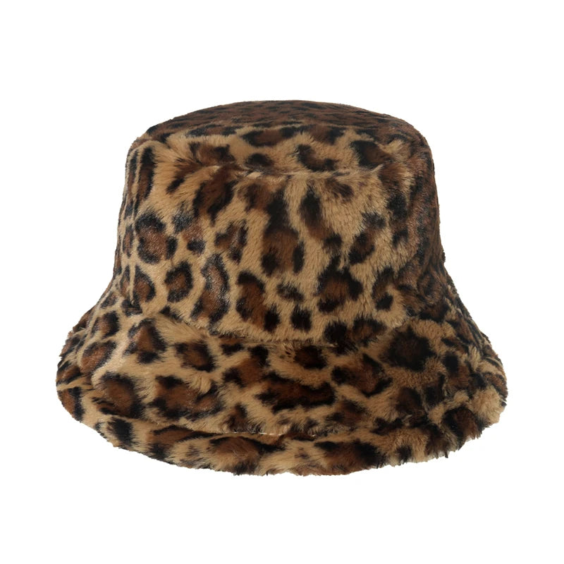 Winter Bucket Hat Women's Fashion Leopard Panama Warm Hat For Women