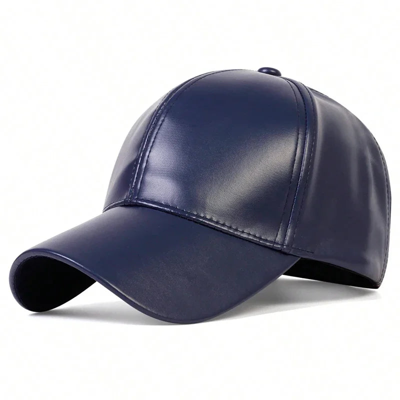 Unisex Pu Solid Leather Baseball Caps