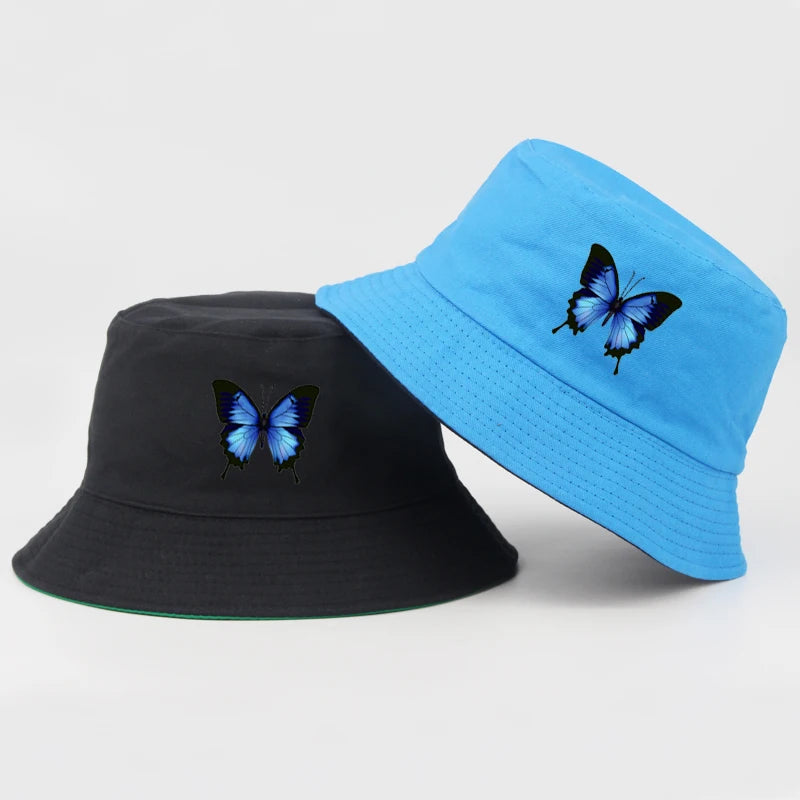 Blue Butterfly Harajuku Bucket Hat Casual Beach Sun Hat Panama Hat