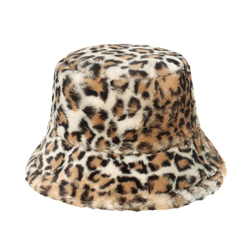 Winter Bucket Hat Women's Fashion Leopard Panama Warm Hat For Women
