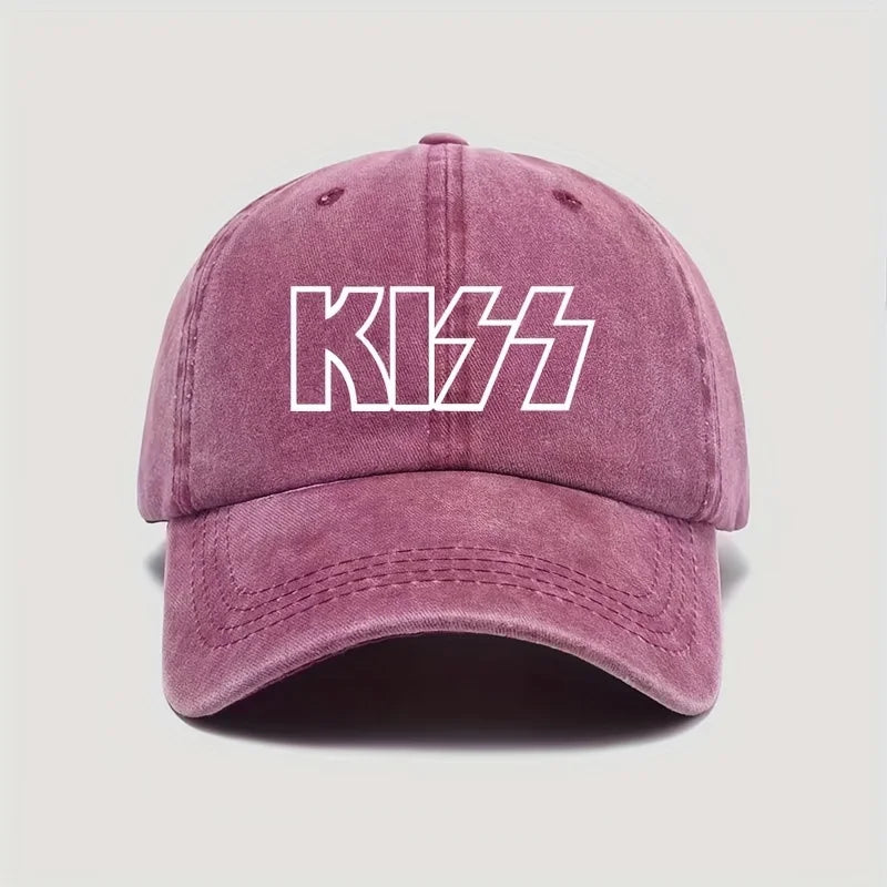 KISS Letter Printed Washed Baseball Cap
