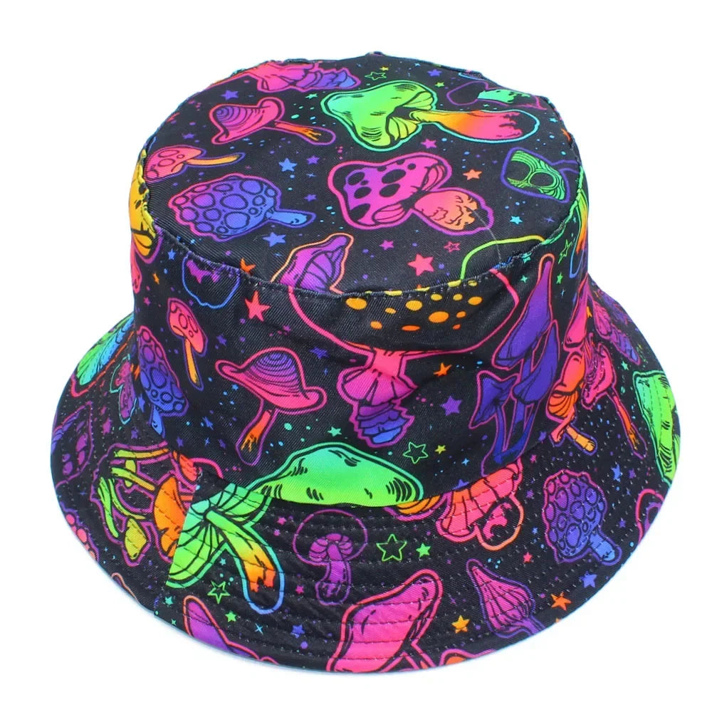 Cartoon Mushroom Print Bucket Hat Fisherman Hats Panama Caps For Men Women