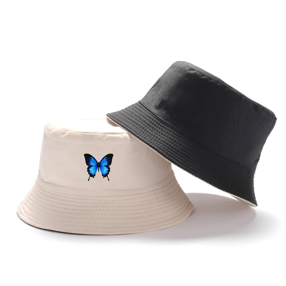 Blue Butterfly Harajuku Bucket Hat Casual Beach Sun Hat Panama Hat