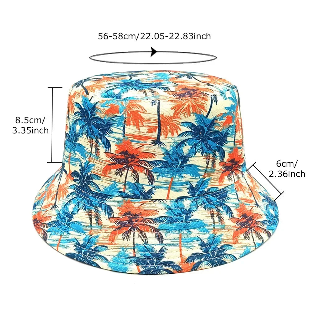 Fashion Bucket Hat Coconut Tree Printing Pattern Fisherman Hats Panama Cap