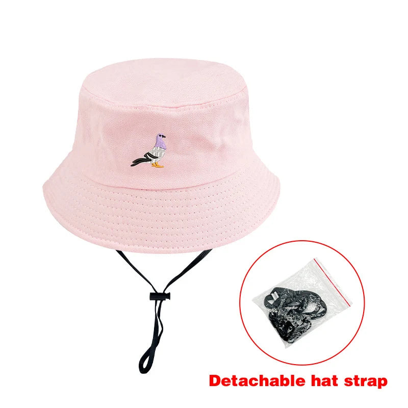 Embroidered Pigeon Cotton Bucket Hats Women Men