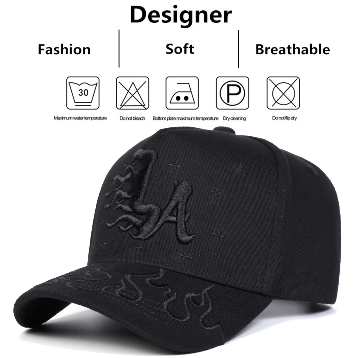 Unisex LA Flame Star Embroidery Baseball Caps